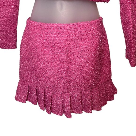 La Biz Pink Tweed Blazer and Skirt Set Medium Heart Button Mini Suit - Picture 6 of 9